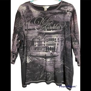 CJ Banks Italian Gondolas Crew Neck Top Size: 2XL